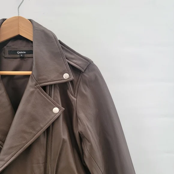 Quince Mocha Brown Leather Moto Biker Jacket Size Large Timeless Minimalist - Picture 7 of 16